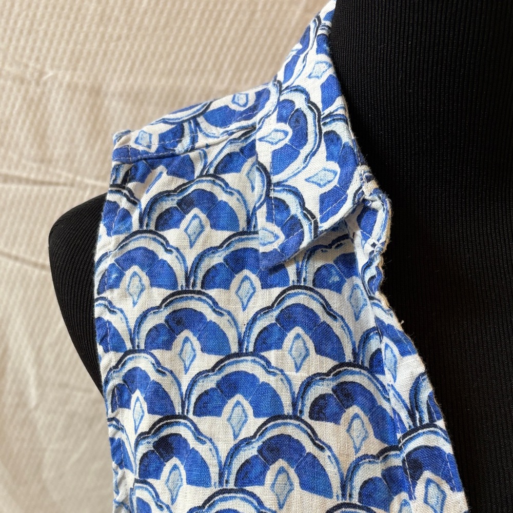 Sigrid Olsen Blue and White Linen Fan Medallion Print Midi Dress Small NWT’s - Picture 4 of 11